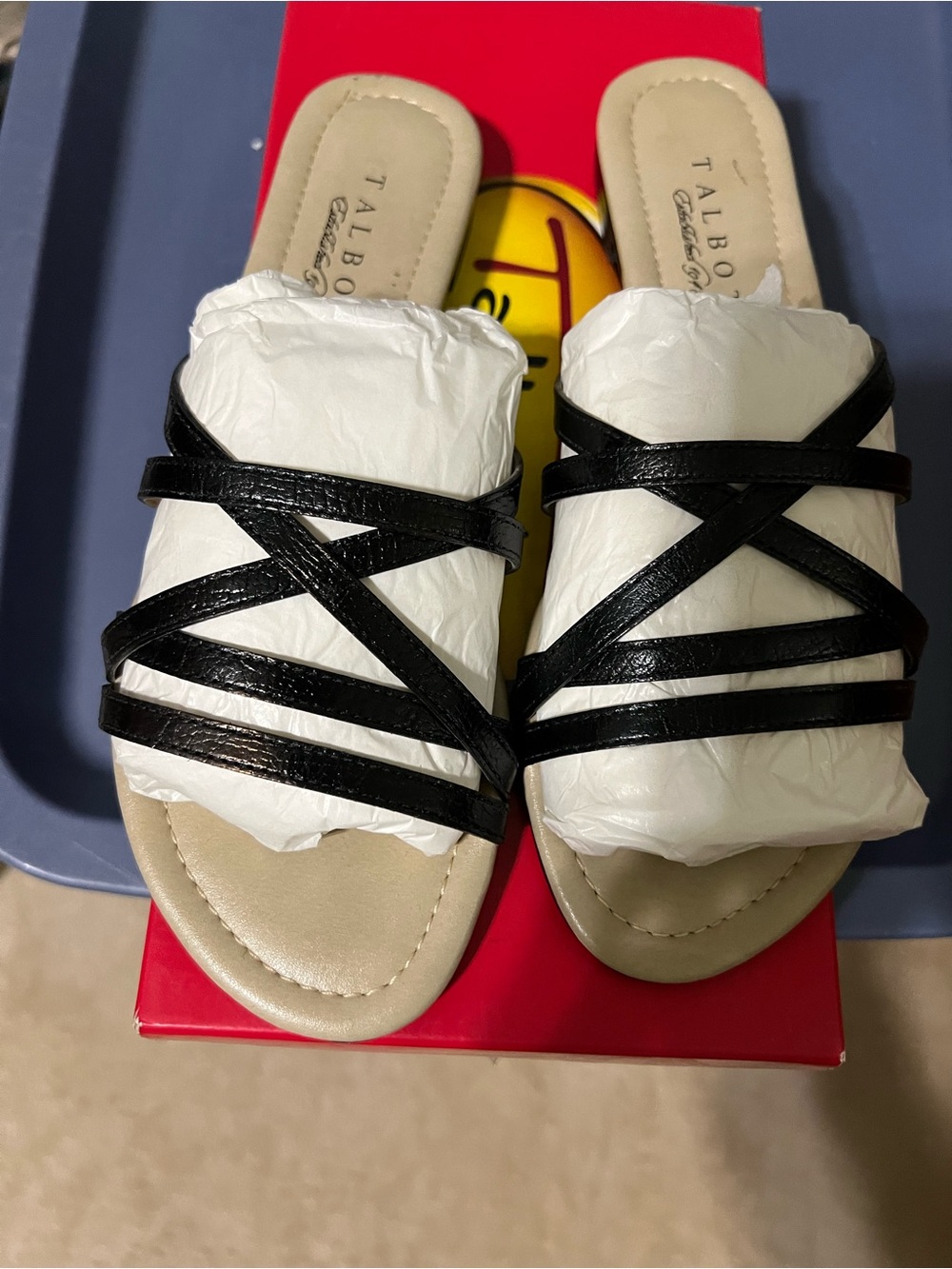 Talbots Black Crisscross Leather Slide Sandals, 6.5